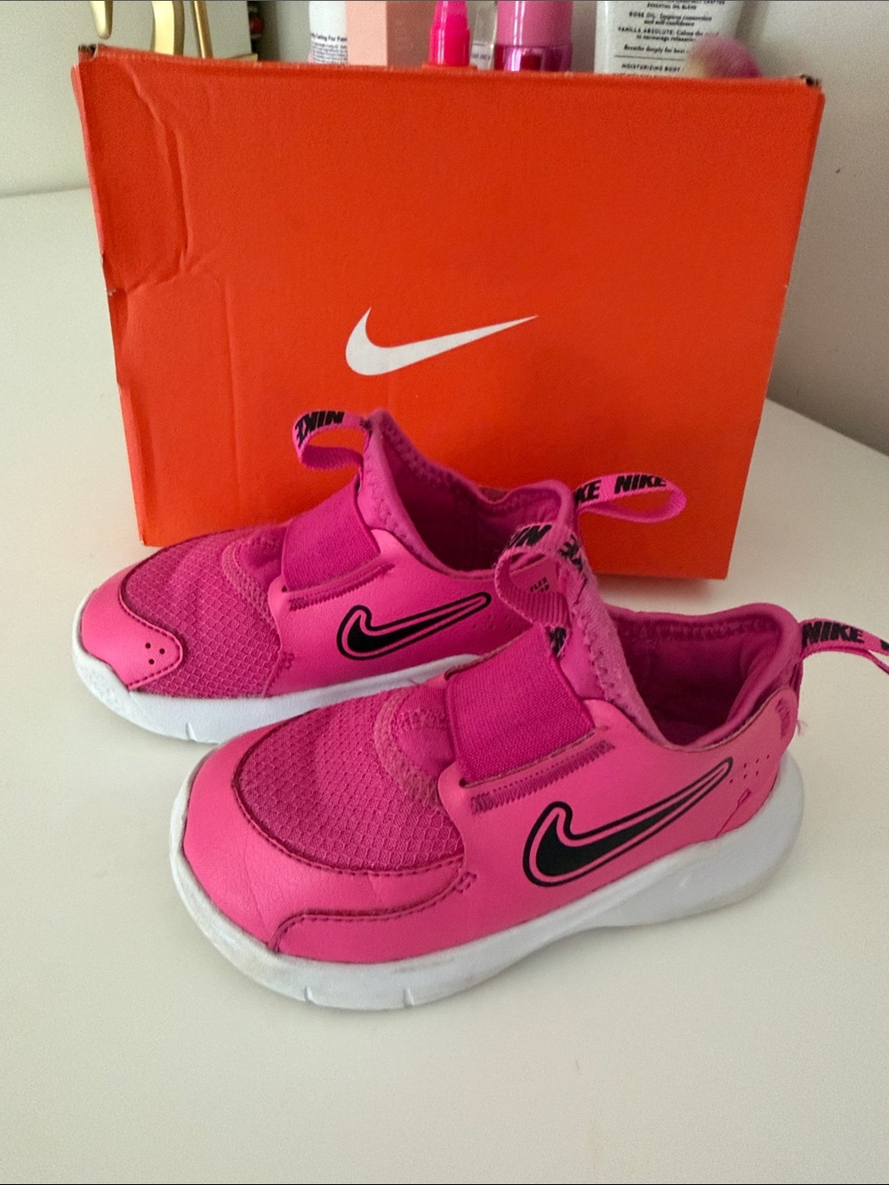 Nike Kids Bright Pink Slip-On Sneakers with Black Swoosh